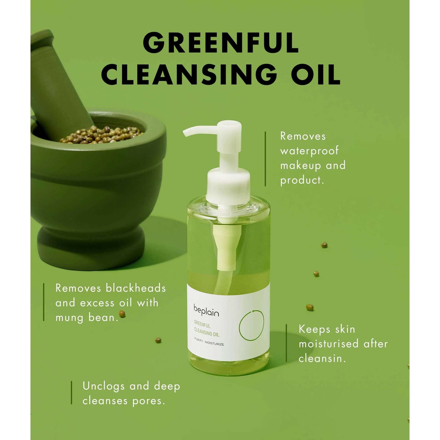 Beplain Mung Bean Cleansing Oil – Natural Mung Bean Extract Cleanser for Clear Skin in the Gulf | Ideal for Daily Korean Skincare