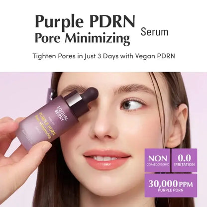 Eqqualberry Purple PDRN Pore Minimizing Serum with dropper dispensing lightweight lavender serum for pore care and skin barrier repair