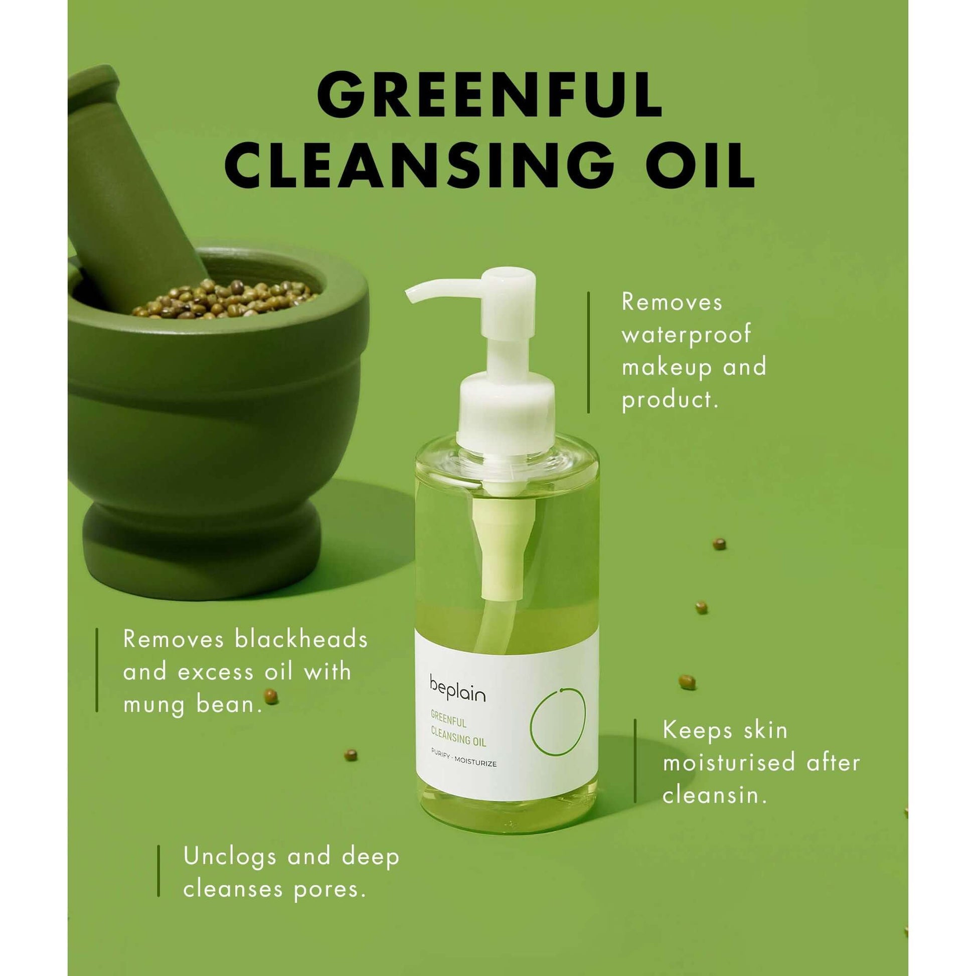 Beplain Mung Bean Cleansing Oil – Natural Mung Bean Extract Cleanser for Clear Skin in the Gulf | Ideal for Daily Korean Skincare